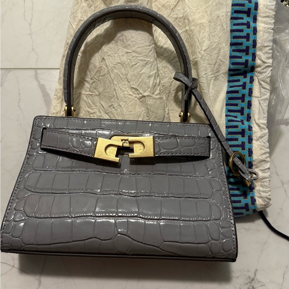 Tory Burch Lee Radziwill embossed croc grey mini bag - Picture 5 of 8